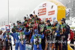 21.12.2008, Hochfilzen, Austria (AUT): russian team congratulating the podium - IBU world cup biathlon, relay men, Hochfilzen (AUT). www.nordicfocus.com. © Felgenhauer/NordicFocus. Every downloaded picture is fee-liable.