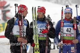 20.12.2008, Hochfilzen, Austria (AUT): l-r:  Lars Berger (NOR), Madshus, Rottefella, Odlo,Alexander Os (NOR), Fischer, Rottefella, Odlo, Dmitri Iarochenko (RUS), Madshus, Rottefella, Swix, adidas  - IBU world cup biathlon, sprint men, Hochfilzen (AUT). www.nordicfocus.com. © Felgenhauer/NordicFocus. Every downloaded picture is fee-liable.