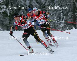 01.01.08, Nove Mesto, Czech Republic (CZE): group, l-r Katrin Zeller (GER), Aino Kaisa Saarinen (FIN), Claudia Nystad (GER)  - FIS world cup cross-country, tour de ski, 10 km women handicap start, Nove Mesto (CZE). www.nordicfocus.com. c Hemmersbach/NordicFocus. Every downloaded picture is fee-liable.