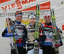 06.01.08, Val di Fiemme, Italy (ITA): podium, l-r Virpi Kuitunen (FIN), Charlotte Kalla (SWE), Arianna Follis (ITA)  - FIS world cup cross-country, tour de ski, final climb women, Val di Fiemme (ITA). www.nordicfocus.com. c Hemmersbach/NordicFocus. Every downloaded picture is fee-liable.