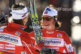 24.02.2008, Falun, Sweden (SWE): Astrid Jacobsen (NOR), Marit Bjoergen (NOR) - FIS world cup cross-country, relay women, Falun (SWE). www.nordicfocus.com. c Manzoni/NordicFocus. Every downloaded picture is fee-liable.