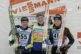 02.03.2008, Lahti, Finland (FIN): l-r: Valentina Shevchenko (UKR), Virpi Kuitunen (FIN), Katrin Zeller (GER) - FIS world cup cross-country, 10km women, Lahti (FIN). www.nordicfocus.com. c Furtner/NordicFocus. Every downloaded picture is fee-liable.