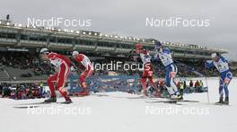 01.03.2008, Lahti, Finland (FIN): l-r: Petter Northug (NOR),Tord Asle Gjerdalen (NOR), Eligius Tambornino (SUI), Sami Jauhojaervi (FIN), Renato Pasini (ITA) - FIS world cup cross-country, individual sprint, Lahti (FIN). www.nordicfocus.com. c Furtner/NordicFocus. Every downloaded picture is fee-liable.
