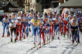 15.03.2008, Bormio, Italy (ITA): Virpi Kuitunen (FIN) leading the start - FIS world cup cross-country, 10km mass women, Bormio (ITA). www.nordicfocus.com. c Felgenhauer/NordicFocus. Every downloaded picture is fee-liable.