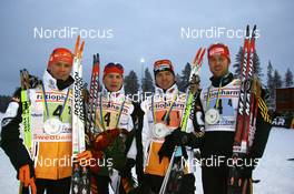 23.11.2008, Gaellivare, $weden (SWE): l-r: Tobias Angerer (GER), Rossignol, Rottefella, One Way, adidas, Tom Reichelt (GER), Madshus, Rottefella, One Way, adidas, Jens Filbrich (GER), Rossignol, Rottefella, One Way, adidas, Axel Teichmann (GER), Madshus, Rottefella, Swix, adidas, Toko - FIS world cup cross-country, relay men, Gaellivare (SWE). www.nordicfocus.com. © Manzoni/NordicFocus. Every downloaded picture is fee-liable.