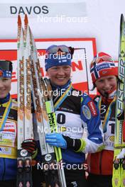 13.12.2008, Davos, Switzerland (SUI): Virpi Kuitunen (FIN), Rossignol, Rottefella, One Way ,Marit Bjoergen (NOR), Fischer, Rottefella, Swix  (NOR), Fischer, Rottefella, Swix - FIS world cup cross-country, 10km women, Davos (SUI). www.nordicfocus.com. © Casanova/NordicFocus. Every downloaded picture is fee-liable.