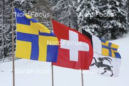 12.12.2008, Davos, Switzerland (SUI): Swiss flags in the wind - FIS world cup cross-country, training, Davos (SUI). www.nordicfocus.com. © Casanova/NordicFocus. Every downloaded picture is fee-liable.