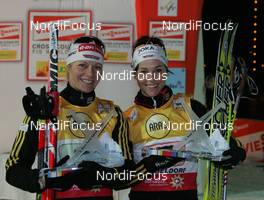21.12.2008, Duesseldorf, Germany (GER): 3rd, l-r Claudia Nystad (GER), Atomic, Leki, adidas, Toko, Stefanie Boehler (GER), Fischer, Rottefella, Alpina, One Way, adidas  - FIS world cup cross-country, team sprint, Duesseldorf. www.nordicfocus.com. © Hemmersbach/NordicFocus. Every downloaded picture is fee-liable.