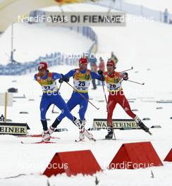 13.01.2008, Val di Fiemme, Italy (ITA): l-r: Johnny Spillane (USA), Bill Demong (USA), Seppi Hurschler (SUI)  - FIS world cup nordic combined, sprint, Val di Fiemme (ITA). www.nordicfocus.com. c Felgenhauer/NordicFocus. Every downloaded picture is fee-liable.