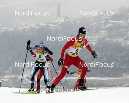 13.01.2008, Val di Fiemme, Italy (ITA): l-r: Petter Tande (NOR), Janne Ryynaenen (FIN)  - FIS world cup nordic combined, sprint, Val di Fiemme (ITA). www.nordicfocus.com. c Felgenhauer/NordicFocus. Every downloaded picture is fee-liable.