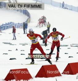 13.01.2008, Val di Fiemme, Italy (ITA): l-r: Jan Schmid (NOR), Lukas Klapfer (AUT)  - FIS world cup nordic combined, sprint, Val di Fiemme (ITA). www.nordicfocus.com. c Felgenhauer/NordicFocus. Every downloaded picture is fee-liable.