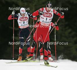 27.01.2008, Seefeld, Austria (AUT): l-r: Jason Lamy-Chappuis (FRA), Bernhard Gruber (AUT) - FIS world cup nordic combined, sprint, Seefeld (AUT). www.nordicfocus.com. c Furtner/NordicFocus. Every downloaded picture is fee-liable.