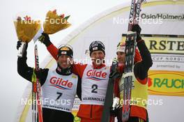 08.03.2008, Holmenkollen, Norway (NOR): l-r: Christoph Bieler (AUT), Bernhard Gruber (AUT), Ronny Ackermann (GER) - FIS world cup nordic combined, individual gundersen, Holmenkollen (NOR). www.nordicfocus.com. c Manzoni/NordicFocus. Every downloaded picture is fee-liable.