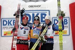 28.12.2008, Oberhof, Germany (GER): l-r:  Todd Lodwick (USA), Atomic, Anssi Koivuranta (FIN), Fischer, Rottefella, Jason Lamy-Chappuis (FRA), Fischer, Rottefella  - FIS world cup nordic combined, individual gundersen HS140/10km, Oberhof (GER). www.nordicfocus.com. © Felgenhauer/NordicFocus. Every downloaded picture is fee-liable.