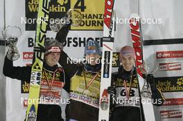 06.01.2008, Bischofshofen, Austria (AUT): winner total l-r: Thomas Morgenstern (AUT), Janne Ahonen (FIN), Michael Neumayer (GER) - FIS world cup ski jumping, four hills tournament, individual HS140, Bischofshofen (AUT). www.nordicfocus.com. c Furtner/NordicFocus. Every downloaded picture is fee-liable.