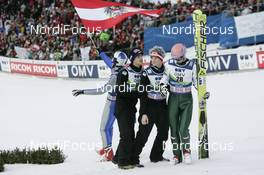23.02.2008, Oberstdorf, Germany (GER): l-r: Gregor Schlierenzauer (AUT), Andreas Kofler (AUT), Thomas Morgenstern (AUT), Martin Koch (AUT) - FIS world championship ski flying, individual HS213, Oberstdorf (GER). www.nordicfocus.com. c Furtner/NordicFocus. Every downloaded picture is fee-liable.