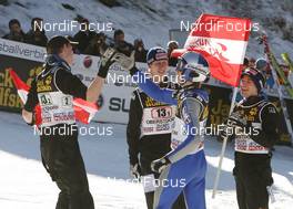 24.02.2008, Oberstdorf, Germany (GER): Team Austria l-r: Thomas Morgenstern, Martin Koch, Gregor Schlierenzauer, Andreas Kofler - FIS world championship ski flying, team HS213, Oberstdorf (GER). www.nordicfocus.com. c Furtner/NordicFocus. Every downloaded picture is fee-liable.