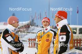 29.11.2008, Kuusamo, Finland (FIN): l-r: Michael Neumayer (GER), Atomic, Michael Uhrmann (GER), Fischer, Werner Schuster (AUT), headcoach ski jumping Germay - FIS world cup ski jumping, individual HS142, Kuusamo (FIN). www.nordicfocus.com. © Manzoni/NordicFocus. Every downloaded picture is fee-liable.