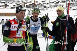 14.12.2008, Livigno, Italy (ITA): l-r:  Anders Aukland (NOR), Team Xtra, Atomic, One Way, Jorgen Aukland (NOR), Team Xtra, Rossignol, One Way and a trainer, Team Xtra - Worldloppet La Sgambeda, Livigno (ITA). www.nordicfocus.com. © Felgenhauer/NordicFocus. Every downloaded picture is fee-liable.