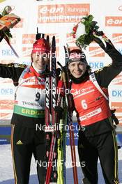 11.01.2009, Oberhof, Germany (GER): Kati Wilhelm (GER), Madshus, Rottefella, Swix, adidas and Magdalena Neuner (GER), Fischer, Rottefella, Exel, adidas - IBU world cup biathlon, mass women, Oberhof (GER). www.nordicfocus.com. © Manzoni/NordicFocus. Every downloaded picture is fee-liable.