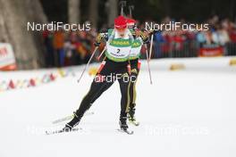 18.01.2009, Ruhpolding, Germany (GER): Kati Wilhelm (GER), Madshus, Rottefella, Swix, adidas leads Magdalena Neuner (GER), Fischer, Rottefella, Exel, adidas - IBU world cup biathlon, pursuit women, Ruhpolding (GER). www.nordicfocus.com. © Manzoni/NordicFocus. Every downloaded picture is fee-liable.