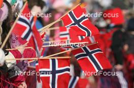 19.03.2009, Trondheim, Norway (NOR): Biathlon Feature: Norwegian flags - IBU world cup biathlon, sprint men, Trondheim (NOR). www.nordicfocus.com. © Manzoni/NordicFocus. Every downloaded picture is fee-liable.