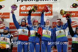 21.02.2009, Pyeong Chang, Korea (KOR): l-r: Olga Zaitseva (RUS), Madshus, Rottefella, adidas, Olga Medvedtseva (RUS), Madshus, Rottefella, adidas, Svetlana Sleptsova (RUS), Madshus, Rottefella, Swix, adidas, Anna Boulygina (RUS), Madshus, Exel, adidas  - IBU world championships biathlon, relay women, Pyeong Chang (KOR). www.nordicfocus.com. © Felgenhauer/NordicFocus. Every downloaded picture is fee-liable.
