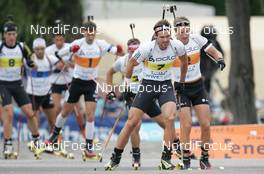 02.08.2009, Puettlingen, Germany: Michael Roesch (GER), Fischer, Rottefella, Exel, adidas, Toko and Emil Hegle Svendsen (NOR), Madshus, Rottefella, Swix, Odlo  - Biathlon, 5. ODLO City Biathlon - Puettlingen (GER). www.nordicfocus.com. © Domanski/NordicFocus. Every downloaded picture is fee-liable.