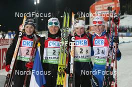 06.12.2009, Oestersund, Sweden (SWE): (l-r) Marie Laure Brunet (FRA), Rossignol, Rottefella, Swix, Odlo, Sylvie Becaert (FRA), Fischer, Rottefella, Exel, Odlo, Marie Dorin (FRA), Rossignol, Rottefella, Exel, Odlo, Sandrine Bailly (FRA), Madshus, Rottefella, Swix, Odlo - IBU world cup biathlon, relay women, Oestersund (SWE). www.nordicfocus.com. © Manzoni/NordicFocus. Every downloaded picture is fee-liable.