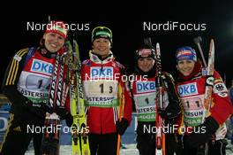 06.12.2009, Oestersund, Sweden (SWE): Kati Wilhelm (GER), Madshus, Rottefella, Swix, adidas, Simone Hauswald (GER), Fischer, Rottefella, Exel, adidas, Toko, Andrea Henkel (GER), Atomic, Exel, adidas, Toko, Martina Beck (GER), Rossignol, Rottefella, Madshus, Swix, adidas, Toko - IBU world cup biathlon, relay women, Oestersund (SWE). www.nordicfocus.com. © Manzoni/NordicFocus. Every downloaded picture is fee-liable.
