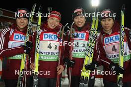 06.12.2009, Oestersund, Sweden (SWE): Xue Dong (CHN), Fischer, Salomon, Swix, adidas, Yingchao Kong (CHN), Fischer, Salomon, Swix, adidas, Chaoqing Song (CHN), Fischer, Salomon, Swix, adidas, Chunli Wang (CHN), Fischer, Salomon, Swix, adidas  - IBU world cup biathlon, relay women, Oestersund (SWE). www.nordicfocus.com. © Manzoni/NordicFocus. Every downloaded picture is fee-liable.