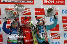 05.12.2009, Oestersund, Sweden (SWE): l-r: Olga Medvedtseva (RUS), Madshus, Rottefella, adidas, Tora Berger (NOR), Fischer, Rottefella, Odlo, Kaisa Maekaeraeinen (FIN), Atomic, Leki, Odlo - IBU world cup biathlon, sprint women, Oestersund (SWE). www.nordicfocus.com. © NordicFocus. Every downloaded picture is fee-liable.