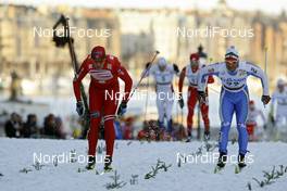 18.03.2009, Stockholm, Sweden (SWE): l-r: Ola Vigen Hattestad (NOR), Fischer, Rottefella, Swix, Fulvio Scola (ITA), Fischer, Salomon  - FIS world cup cross-country, individual sprint, Stockholm (SWE). www.nordicfocus.com. © Felgenhauer/NordicFocus. Every downloaded picture is fee-liable.