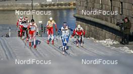 18.03.2009, Stockholm, Sweden (SWE): l-r: Madoka Natsumi (JPN), Fischer, Petra Majdic (SLO), Fischer, Rottefella, Alpina, One Way, Virpi Kuitunen (FIN), Rossignol, Rottefella, One Way, Katerina Smutna (AUT), Fischer, Rottefella, Rossignol, Komperdell  - FIS world cup cross-country, individual sprint, Stockholm (SWE). www.nordicfocus.com. © Felgenhauer/NordicFocus. Every downloaded picture is fee-liable.