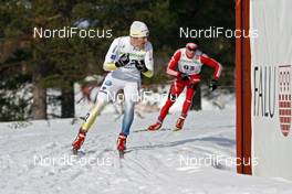20.03.2009, Falun, Sweden (SWE): l-r: Teodor Peterson (SWE), Alpina, Madshus, Swix, Dario Cologna (SUI), Fischer, Rottefella, Alpina, Swix, adidas  - FIS world cup cross-country, 3,3 km men, Falun (SWE). www.nordicfocus.com. © Felgenhauer/NordicFocus. Every downloaded picture is fee-liable.