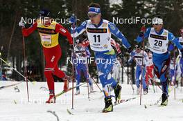 21.03.2009, Falun, Sweden (SWE): Petter Northug (NOR), Fischer, Rottefella, Alpina, Ski Go, Swix,  Fredrik Jonsson (SWE), Fischer, Rottefella, Craft,Jean Marc Gaillard (FRA), Fischer, Rottefella, Swix, Odlo  - FIS world cup cross-country, pursuit men, Falun (SWE). www.nordicfocus.com. © Felgenhauer/NordicFocus. Every downloaded picture is fee-liable.