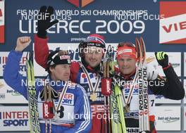 01.03.2009, Liberec, Czech Republic (CZE): l-r: Maxim Vylegzhanin (RUS), Fischer, Rottefella, Alpina, Swix, adidas, Petter Northug (NOR), Fischer, Rottefella, Alpina, Ski Go, Swix , Tobias Angerer (GER), Rossignol, Rottefella, One Way, adidas - FIS nordic world ski championships, cross-country, mass men, Liberec (CZE). www.nordicfocus.com. © Furtner/NordicFocus. Every downloaded picture is fee-liable.