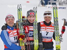 28.02.2009, Liberec, Czech Republic (CZE): podium, l-r: Evgenia Medvedeva (RUS), Fischer, Rottefella, Swix, adidas, Justyna Kowalczyk (POL), Fischer, Salomon, Swix, Valentina Shevchenko (UKR), Fischer, Salomon, Swix  - FIS nordic world ski championships, cross-country, mass women, Liberec (CZE). www.nordicfocus.com. © Hemmersbach/NordicFocus. Every downloaded picture is fee-liable.