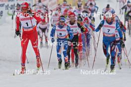 22.02.2009, Liberec, Czech Republic (CZE): Group, l-r Dario Cologna (SUI), Fischer, Rottefella, Alpina, Swix, adidas, Sami Jauhojaervi (FIN), Fischer, Rottefella, Swix, Jean Marc Gaillard (FRA), Fischer, Rottefella, Swix, Odlo  - FIS nordic world ski championships, cross-country, pursuit men, Liberec (CZE). www.nordicfocus.com. © Hemmersbach/NordicFocus. Every downloaded picture is fee-liable.