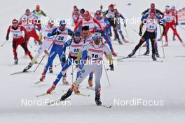 22.02.2009, Liberec, Czech Republic (CZE): Group, in front Anders Soedergren (SWE), Fischer, Salomon, Craft, behind Matti Heikkinen (FIN), Fischer, Rottefella, Alpina, Exel, topshot - FIS nordic world ski championships, cross-country, pursuit men, Liberec (CZE). www.nordicfocus.com. © Hemmersbach/NordicFocus. Every downloaded picture is fee-liable.