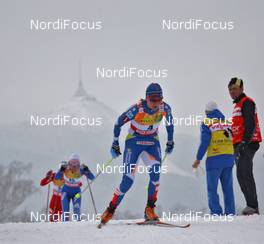 21.02.2009, Liberec, Czech Republic (CZE): Group, in front Virpi Kuitunen (FIN), Rossignol, Rottefella, One Way, in the background Jested mountain - FIS nordic world ski championships, cross-country, pursuit women, Liberec (CZE). www.nordicfocus.com. © Hemmersbach/NordicFocus. Every downloaded picture is fee-liable.