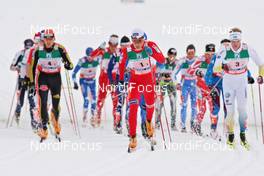 27.02.2009, Liberec, Czech Republic (CZE): group, in focus Eldar Roenning (NOR), Rossignol, Rottefella, Swix, behind left Jens Filbrich (GER), Rossignol, Rottefella, One Way, adidas, behind right Daniel Rickardsson (SWE), Fischer, Salomon, Swix  - FIS nordic world ski championships, cross-country, 4x10km men, Liberec (CZE). www.nordicfocus.com. © Hemmersbach/NordicFocus. Every downloaded picture is fee-liable.