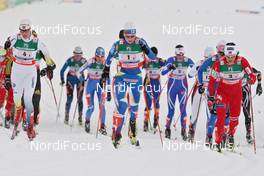 26.02.2009, Liberec, Czech Republic (CZE): goup, l-r Lina Andersson (SWE), Madshus, Rottefella, Pirjo Muranen (FIN), Fischer, Rottefella, Exel, Marit Bjoergen (NOR), Fischer, Rottefella, Swix  - FIS nordic world ski championships, cross-country, 4x5km women, Liberec (CZE). www.nordicfocus.com. © Hemmersbach/NordicFocus. Every downloaded picture is fee-liable.