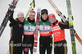 26.02.2009, Liberec, Czech Republic (CZE): Group, german team, l-r Evi Sachenbacher Stehle (GER), Madshus, Rottefella, Leki, adidas, Claudia Nystad (GER), Atomic, Leki, adidas, Toko, Katrin Zeller (GER), Rossignol, Rottefella, One Way, adidas, Miriam Goessner (GER), Fischer; Salomon - FIS nordic world ski championships, cross-country, 4x5km women, Liberec (CZE). www.nordicfocus.com. © Domanski/NordicFocus. Every downloaded picture is fee-liable.