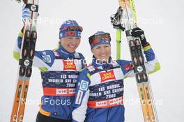25.02.2009, Liberec, Czech Republic (CZE): Feature , l-r , Virpi Kuitunen (FIN), Rossignol, Rottefella, One Way , Aino Kaisa Saarinen (FIN), Rossignol, Rottefella, One Way  - FIS nordic world ski championships, cross-country, team sprint, Liberec (CZE). www.nordicfocus.com. © Domanski/NordicFocus. Every downloaded picture is fee-liable.