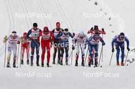 25.02.2009, Liberec, Czech Republic (CZE): group, l-r Emil Joensson (SWE), Fischer, Salomon, Craft, Ola Vigen Hattestad (NOR), Fischer, Rottefella, Swix, Sami Jauhojaervi (FIN), Fischer, Rottefella, Swix and Andrey Parfenov (RUS), Fischer, Rottefella, Alpina, Swix  - FIS nordic world ski championships, cross-country, team sprint, Liberec (CZE). www.nordicfocus.com. © Hemmersbach/NordicFocus. Every downloaded picture is fee-liable.