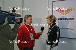 18.02.2009, Liberec, Czech Republic (CZE): Katharina Neumannova (CZE), president OK Liberec, interview with YLE - FIS nordic world ski championships, FIS opening press conference, Liberec (CZE). www.nordicfocus.com. © Hemmersbach/NordicFocus. Every downloaded picture is fee-liable.