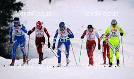 28.11.2009, Kuusamo, Finland (FIN): Evgenia Shapovalova (RUS), Fischer, Alena Prochazkova (SVK), Fischer, Salomon, Swix, Odlo, Aino Kaisa Saarinen (FIN), Rossignol, Rottefella, One Way, Madoka Natsumi (JPN), Fischer, Katja Visnar (SLO), Fischer, Rottefella  - FIS world cup cross-country, individual sprint, Kuusamo (FIN). www.nordicfocus.com. © NordicFocus. Every downloaded picture is fee-liable.