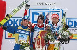 16.01.2009, Vancouver, Canada (CAN): podium, l-r Anssi Koivuranta (FIN), Fischer, Rottefella, Bill Demong (USA), Atomic, Bjoern Kircheisen (GER), Fischer, Rottefella  - FIS world cup nordic combined, individual gundersen HS140/10km, Vancouver (CAN). www.nordicfocus.com. © Hemmersbach/NordicFocus. Every downloaded picture is fee-liable.