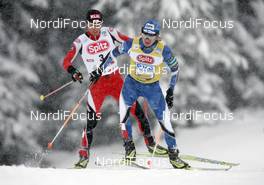 08.02.2009, Seefeld, Austria (AUT): l-r: Mario Stecher (AUT), Fischer, Rottefella, Anssi Koivuranta (FIN), Fischer, Rottefella - FIS world cup nordic combined, individual gundersen HS100/10km, Seefeld (AUT). www.nordicfocus.com. © Furtner/NordicFocus. Every downloaded picture is fee-liable.